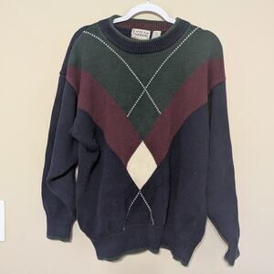 Cotton Traders Argyle 90s Style Chunky Knit Sweater